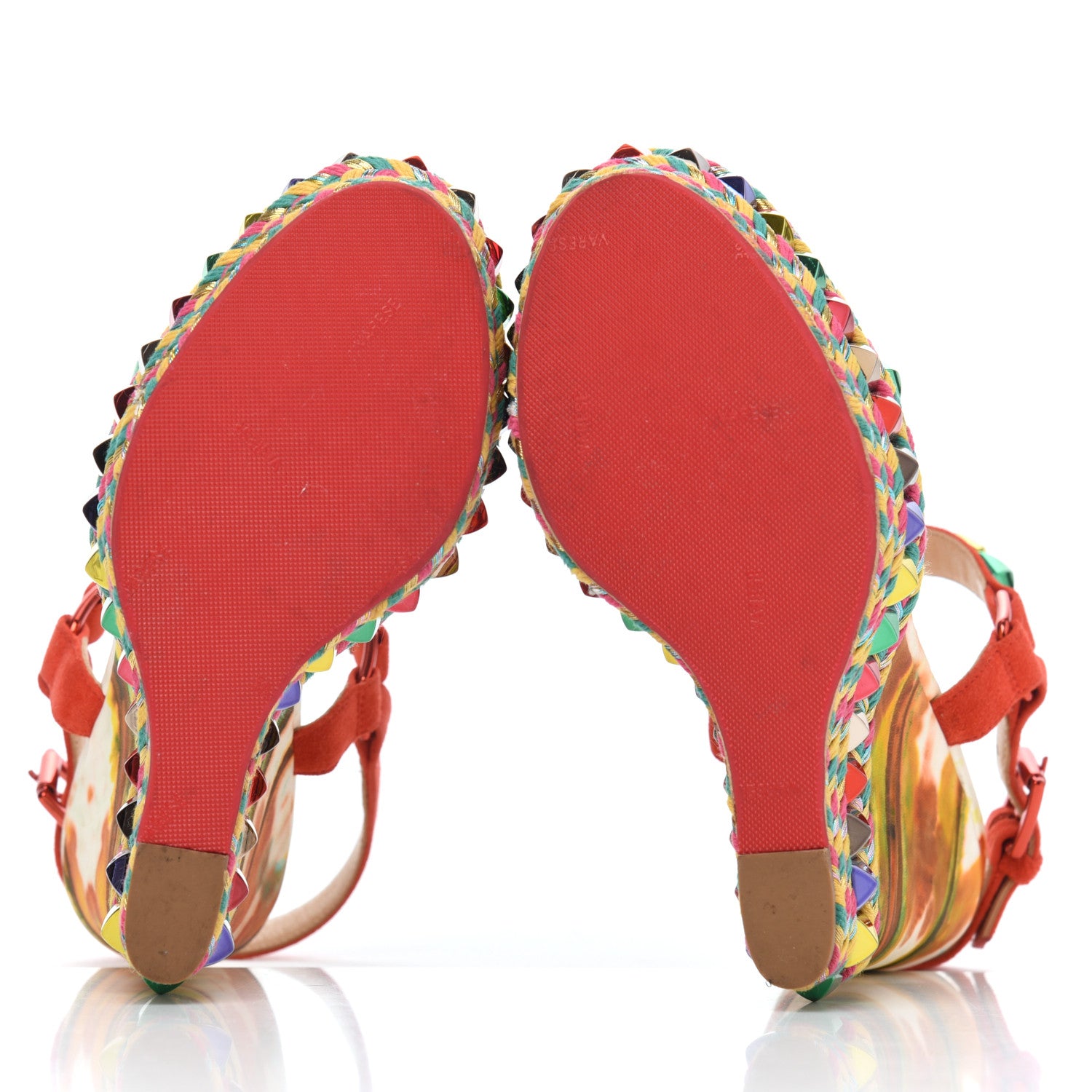 Christian Louboutin Lambskin Suede Cubana Cataclou 140 Wedge Sandals 35 Poppy 9 of 24