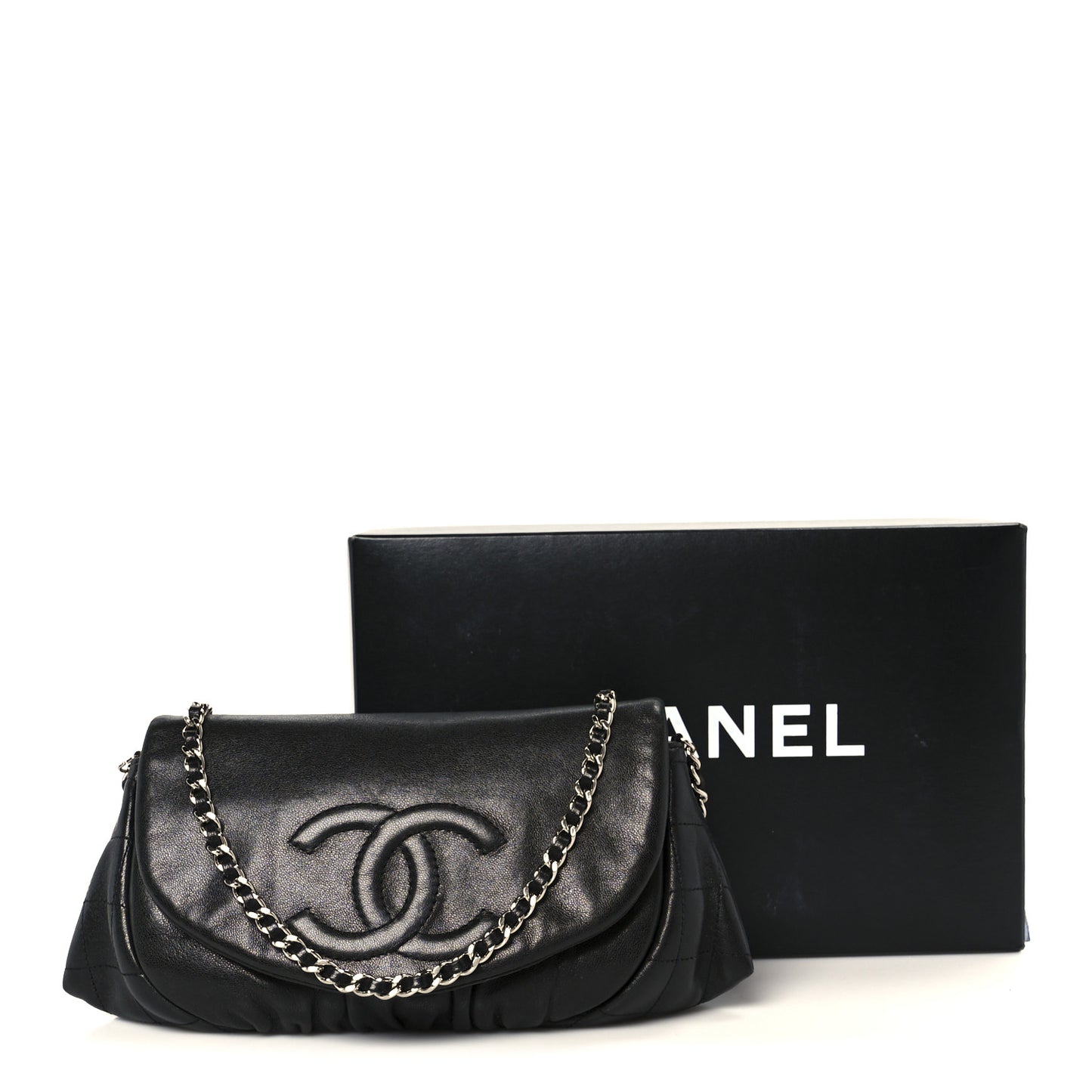 Lambskin Half Moon Wallet On Chain WOC Black