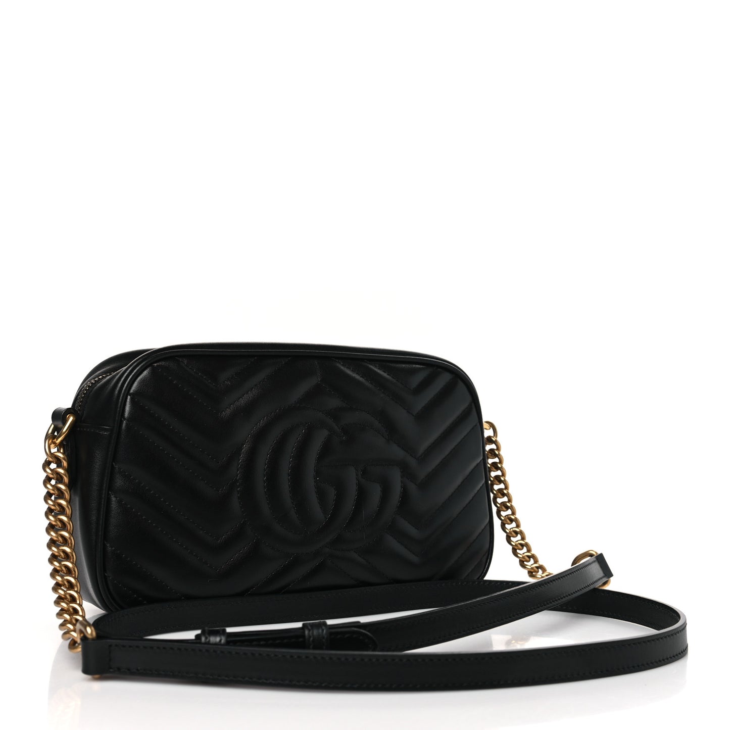 Calfskin Matelasse Small GG Marmont Chain Shoulder Bag Black