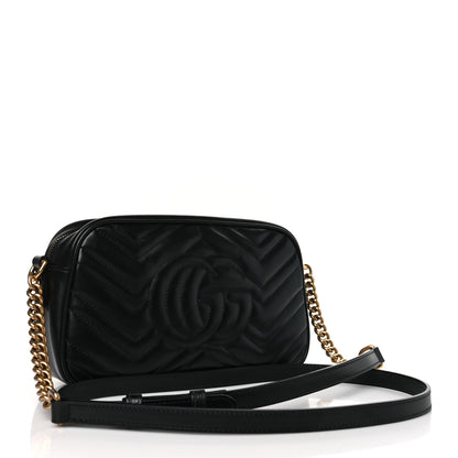 Gucci Calfskin Matelasse Small GG Marmont Chain Shoulder Bag Black 3 of 9