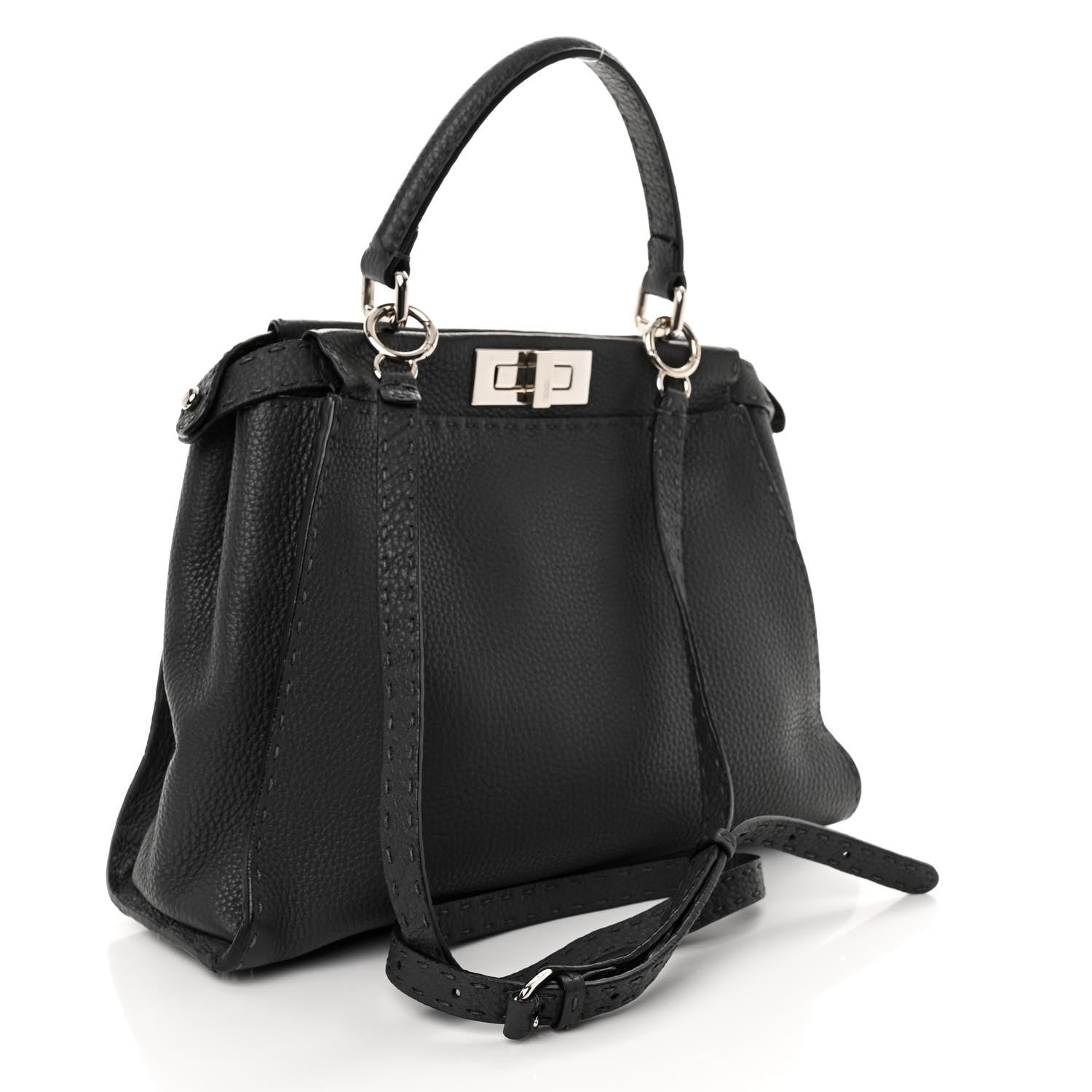 Fendi Cuoio Romano Selleria Bi-Color Medium Peekaboo Iconic Satchel Asfalto Latte 3 of 10