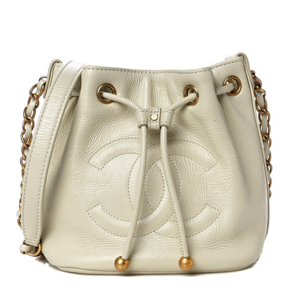Chanel Shiny Aged Calfskin CC Chain Mini Drawstring Bag White 1 of 13