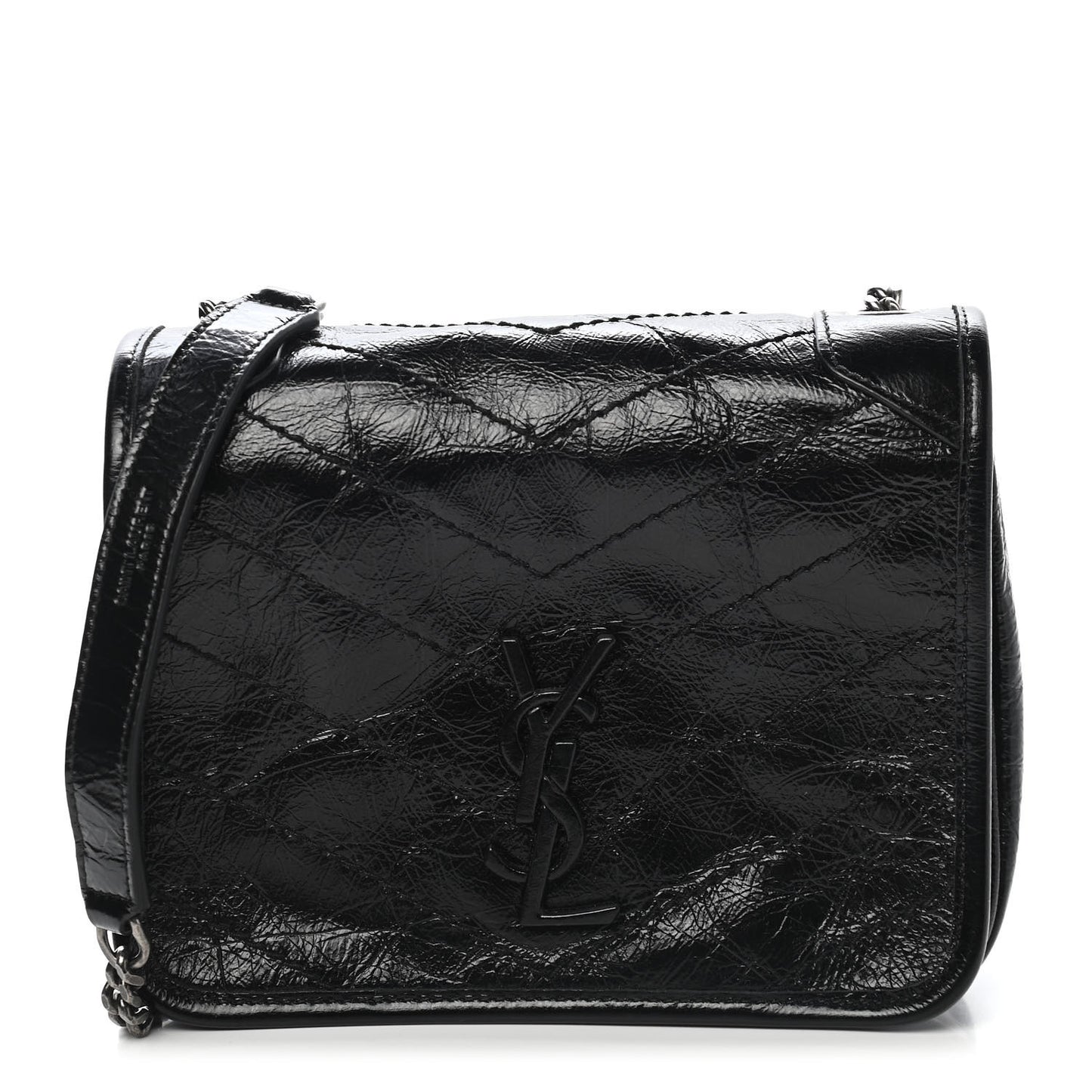 Crinkled Calfskin Matelasse Monogram Niki Chain Wallet Black