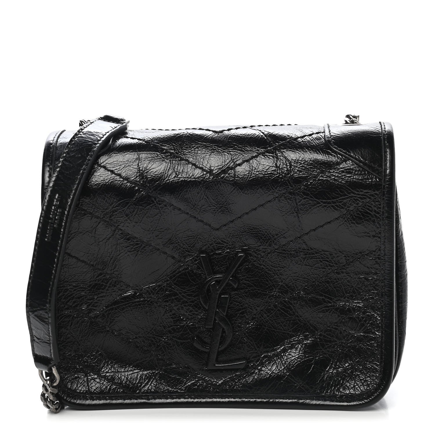 Saint Laurent Crinkled Calfskin Matelasse Monogram Niki Chain Wallet Black 1 of 8