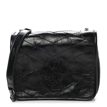 Saint Laurent Crinkled Calfskin Matelasse Monogram Niki Chain Wallet Black 1 of 8