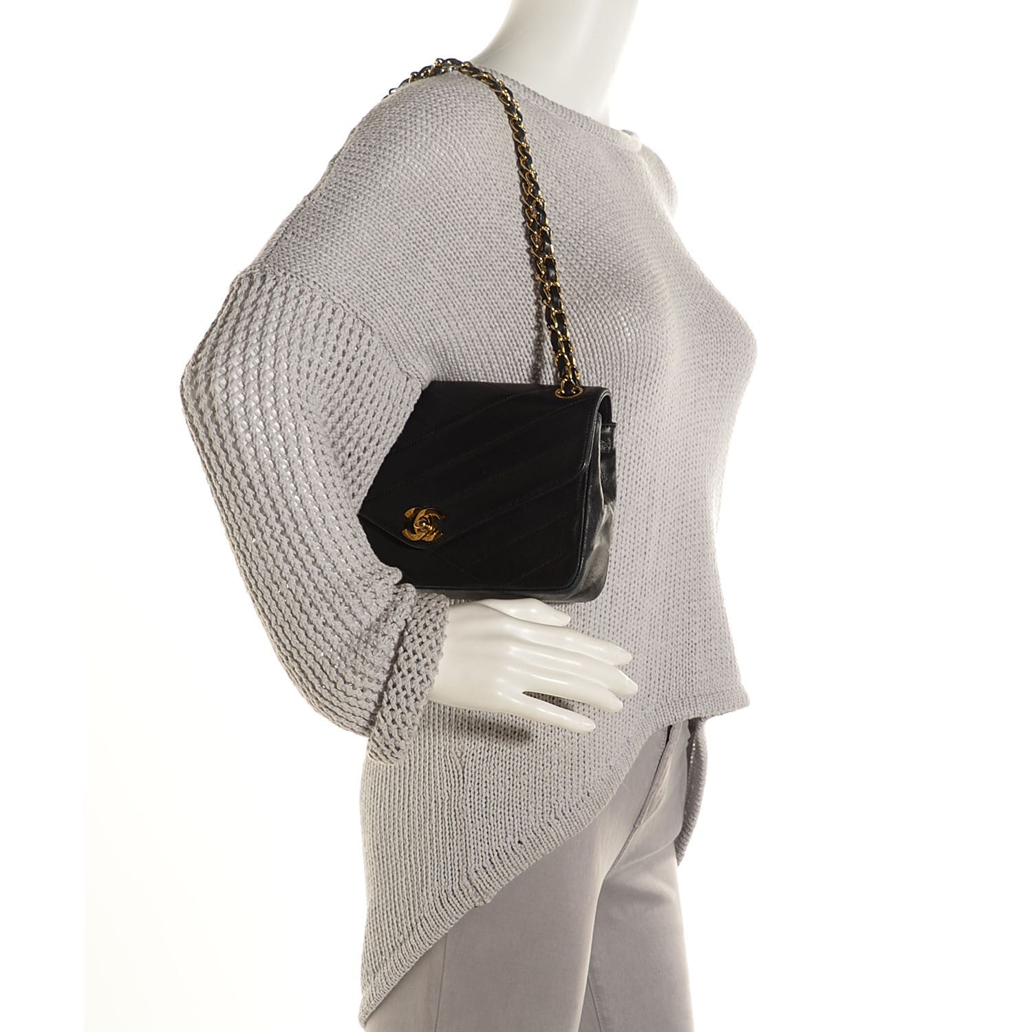 Chanel Lambskin Chevron Small Single Flap Navy Blue 2 of 8