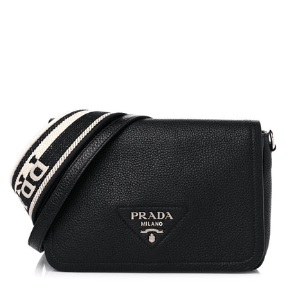 Prada Vitello Daino Soft Flap Crossbody Black 1 of 8
