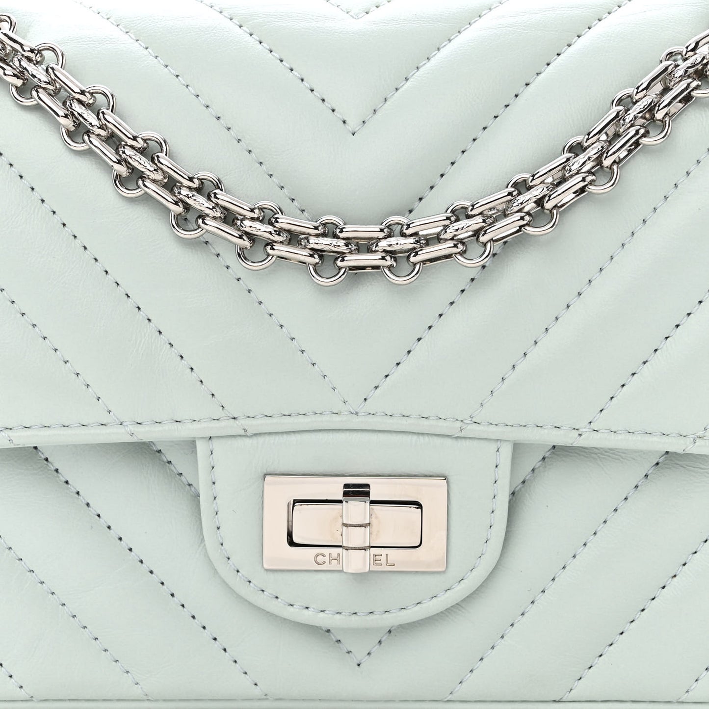 Aged Calfskin Chevron Quilted 2.55 Reissue Mini Flap Light Blue