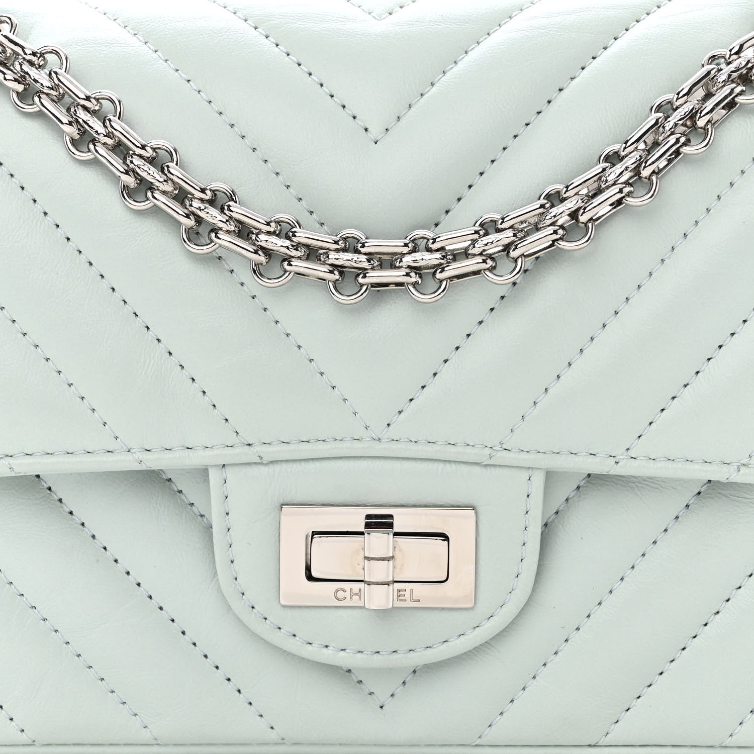 Chanel Aged Calfskin Chevron Quilted 2.55 Reissue Mini Flap Light Blue 8 of 11