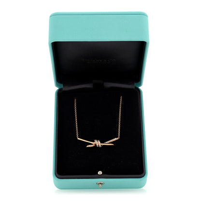 Tiffany 18K Rose Gold Diamond Knot Necklace 6 of 6