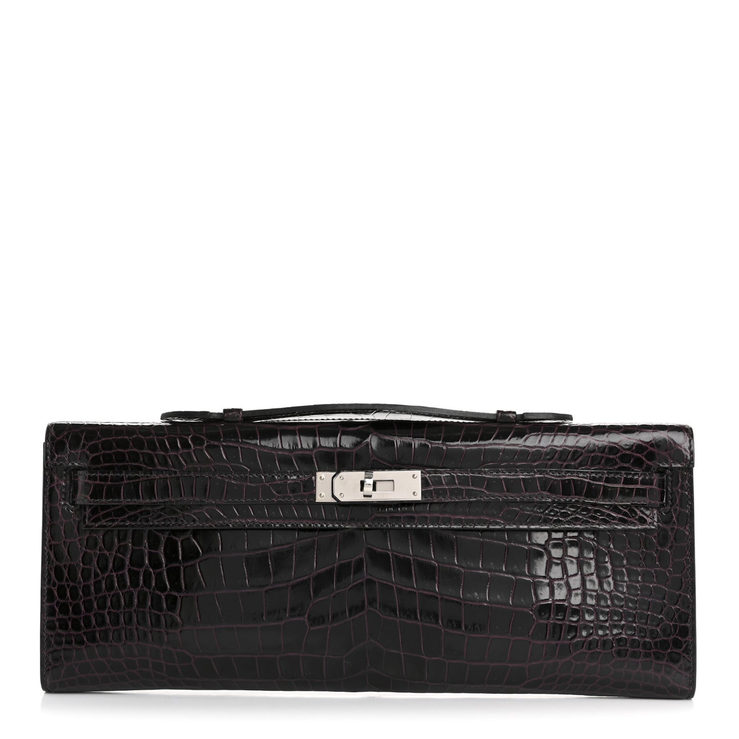 Shiny Porosus Crocodile Kelly Cut Pochette Amethyst