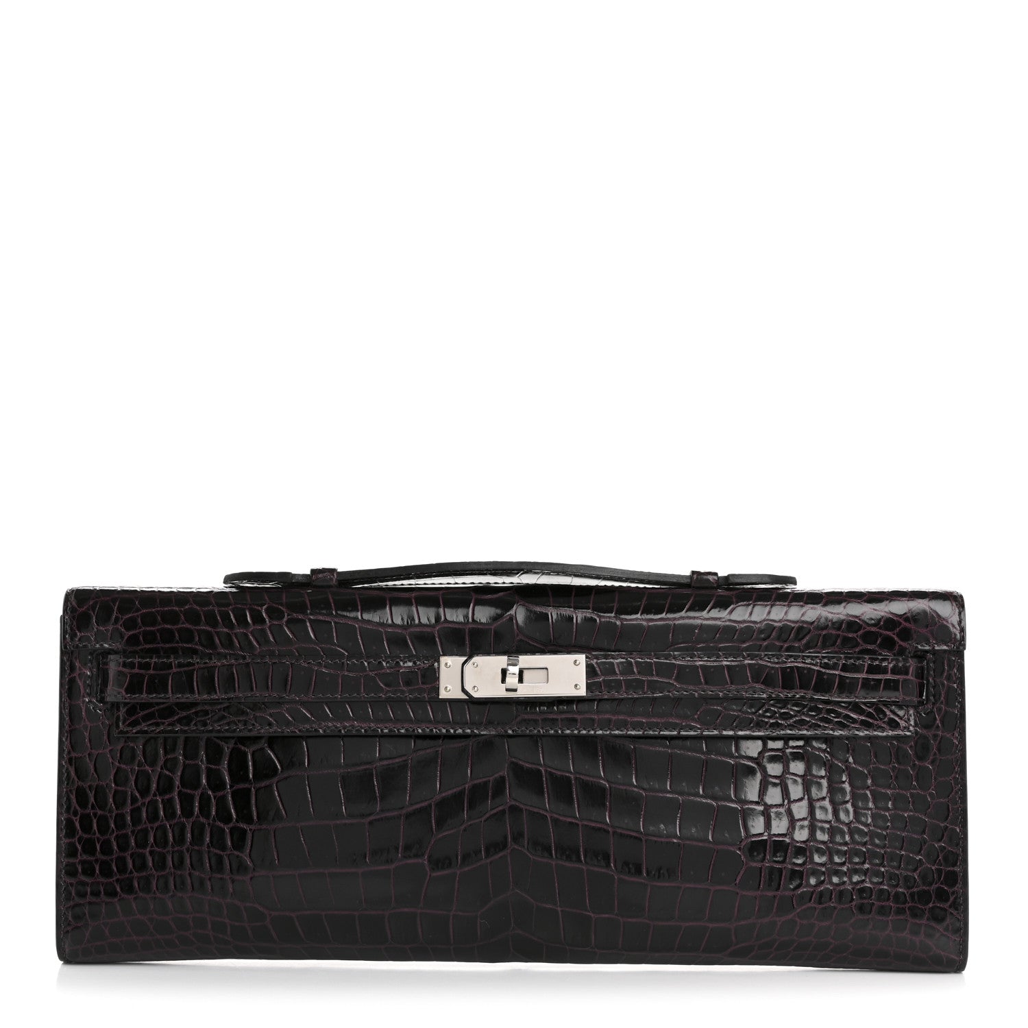 Hermes Shiny Porosus Crocodile Kelly Cut Pochette Amethyst 1 of 10
