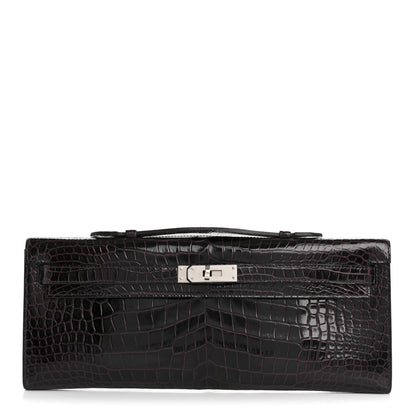 Hermes Shiny Porosus Crocodile Kelly Cut Pochette Amethyst 1 of 10