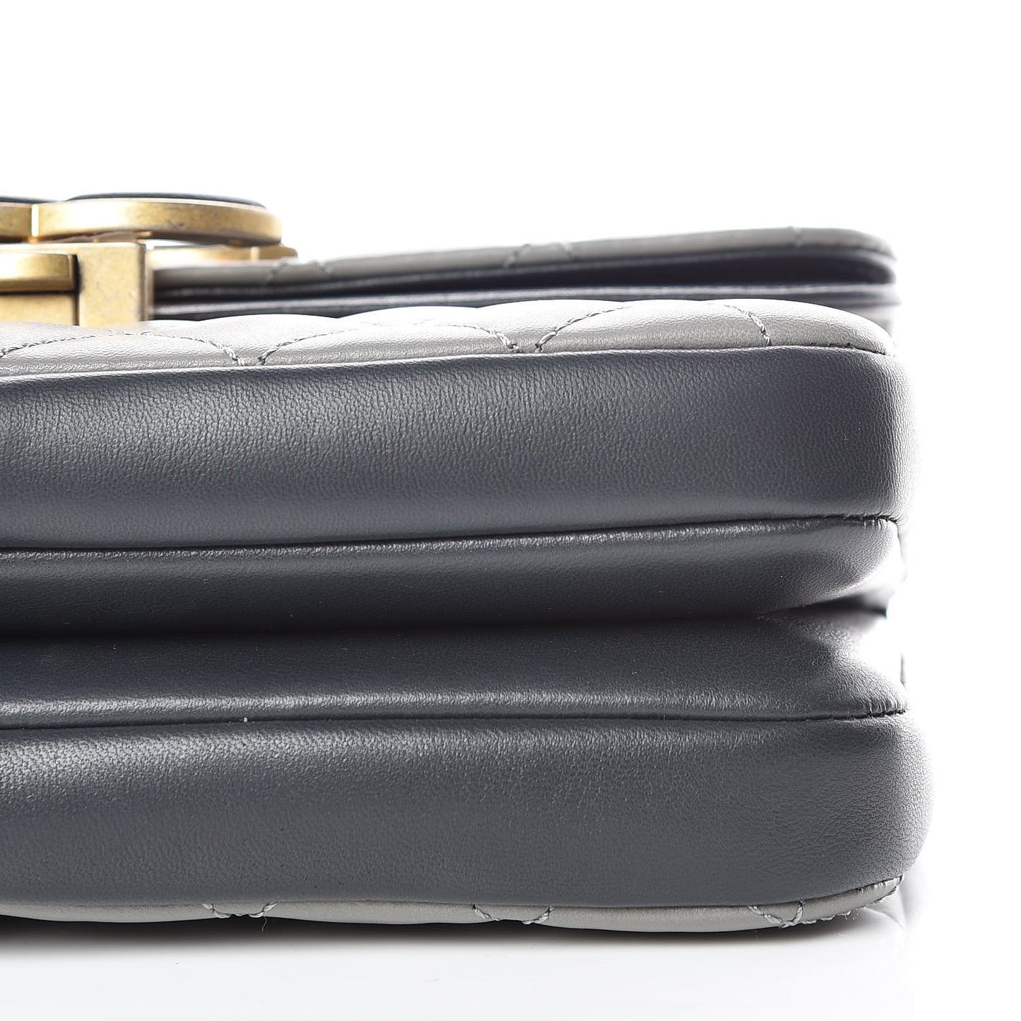 Lambskin Quilted Small Enamel CC Flap Grey Dark Navy