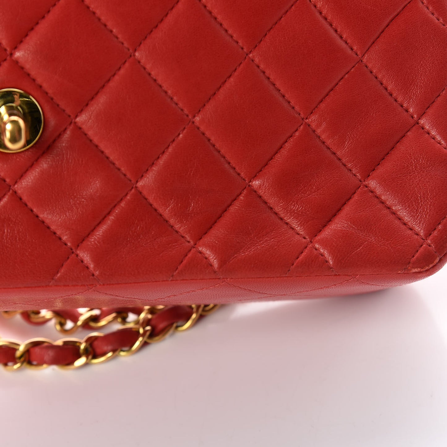 Lambskin Quilted Medium Double Flap Red