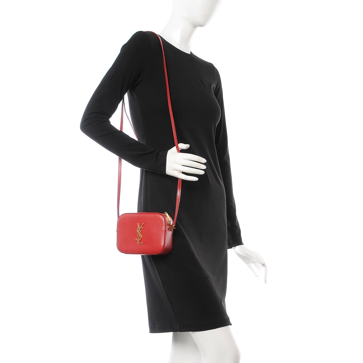 Saint Laurent Grain De Poudre Small Classic Monogram Camera Bag New Red 2 of 9