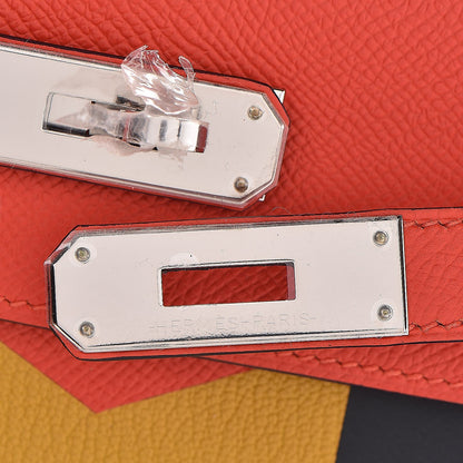 Hermes Epsom Sombrero Chevre Mysore Lettre M Kelly Sellier 28 Capucine Bleu Obscure Ambre 20 of 38