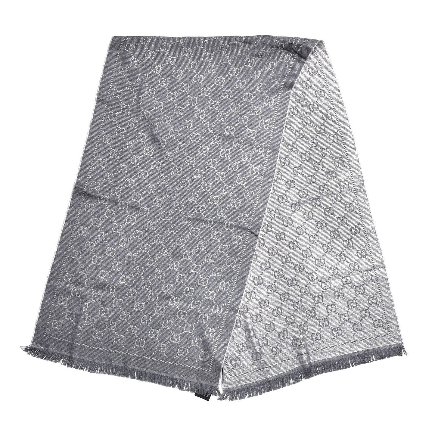 Wool Jacquard Monogram Fringe Scarf Grey