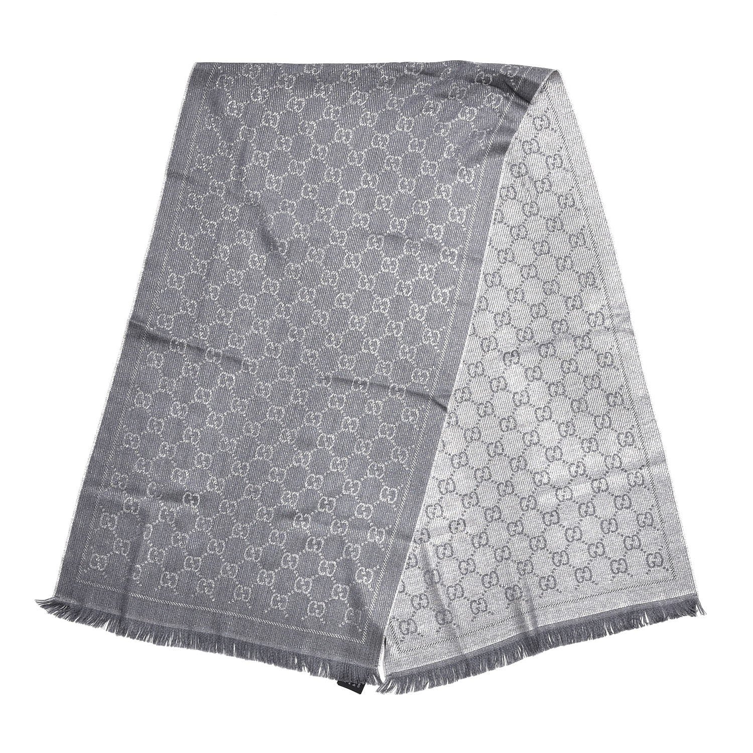 Gucci Wool Jacquard Monogram Fringe Scarf Grey 3 of 5