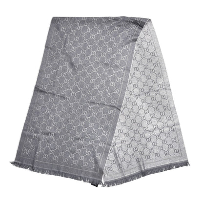 Gucci Wool Jacquard Monogram Fringe Scarf Grey 3 of 5