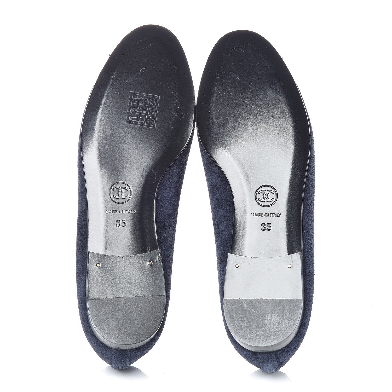Chanel Suede Patent Cap Toe CC Ballerina Flats 35 Marine Black 5 of 11