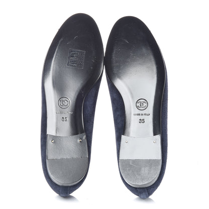 Chanel Suede Patent Cap Toe CC Ballerina Flats 35 Marine Black 5 of 11