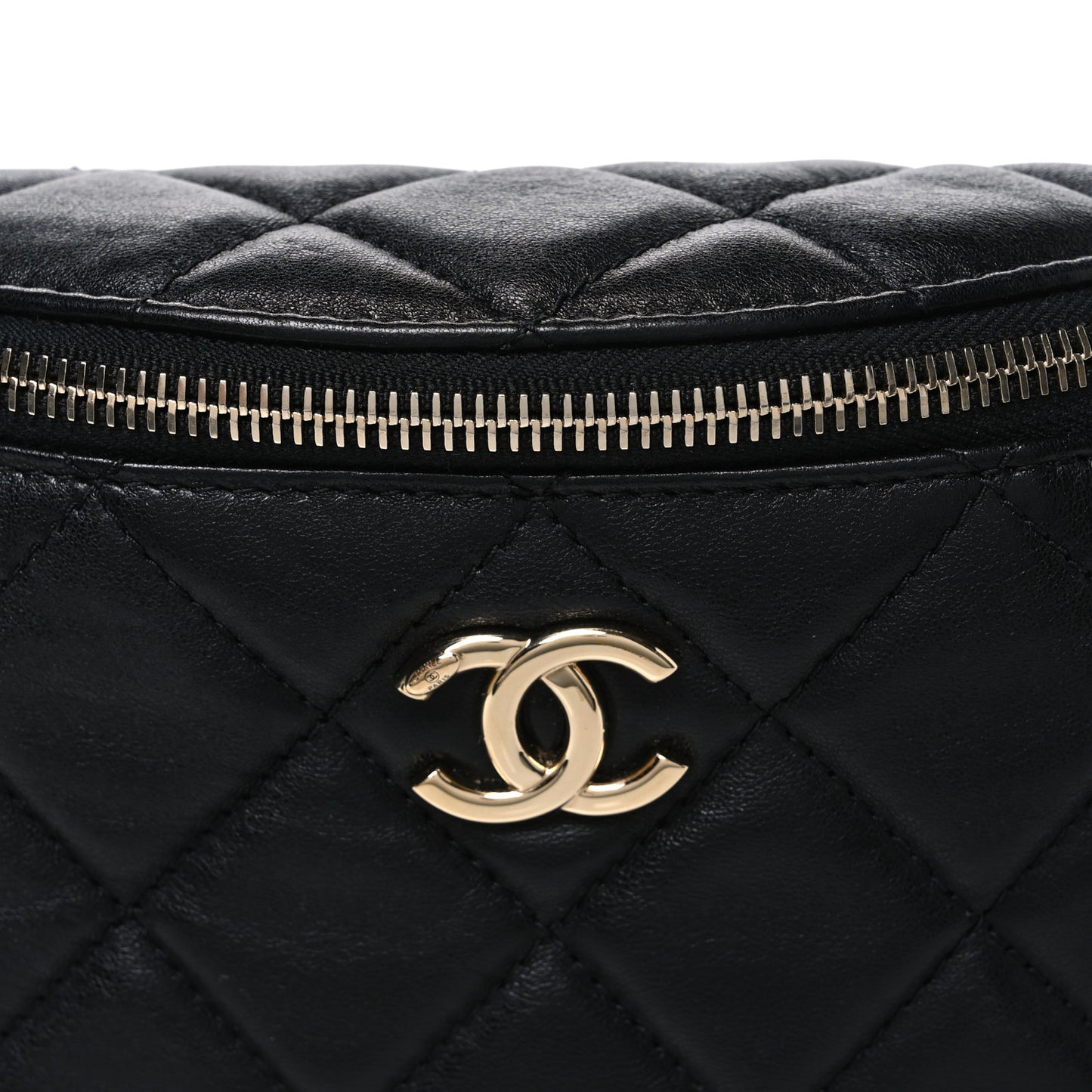 Lambskin Quilted Waist Bag Fanny Pack Black