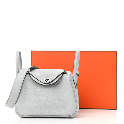 Hermes Taurillon Clemence Mini Lindy 20 Bleu Pale 12 of 12
