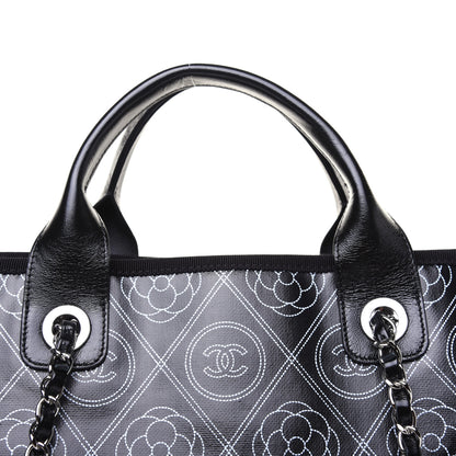 Chanel Coated Canvas Camellia Large Shopping Tote Black Beige 16 of 17