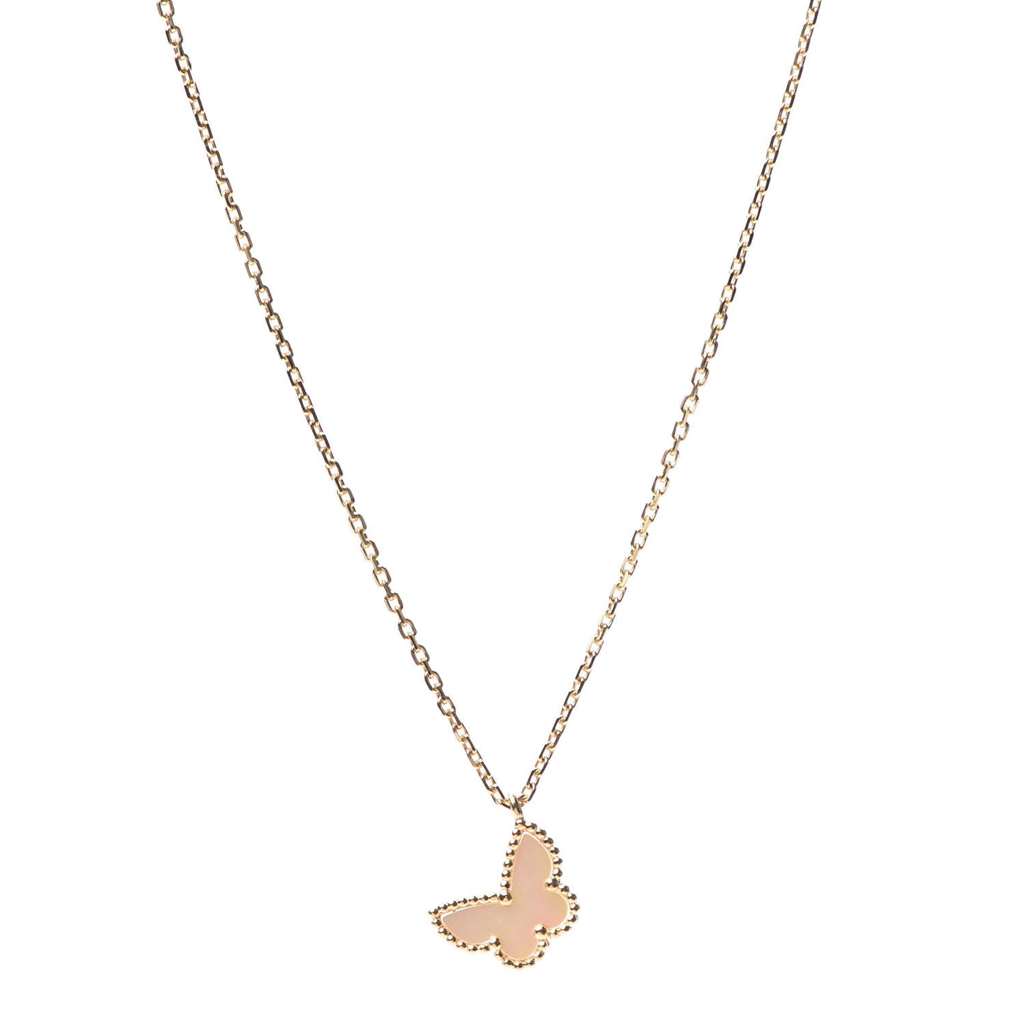 18K Yellow Gold Mother of Pearl Sweet Alhambra Butterfly Pendant Necklace