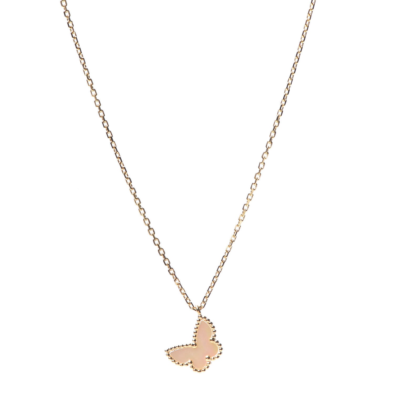 Van Cleef & Arpels 18K Yellow Gold Mother of Pearl Sweet Alhambra Butterfly Pendant Necklace 1 of 7