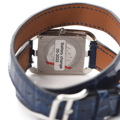 Hermes Stainless Steel Alligator Diamond Mother of Pearl 23mm Cape Cod Double Tour Quartz Watch Bleu Saphir 4 of 5