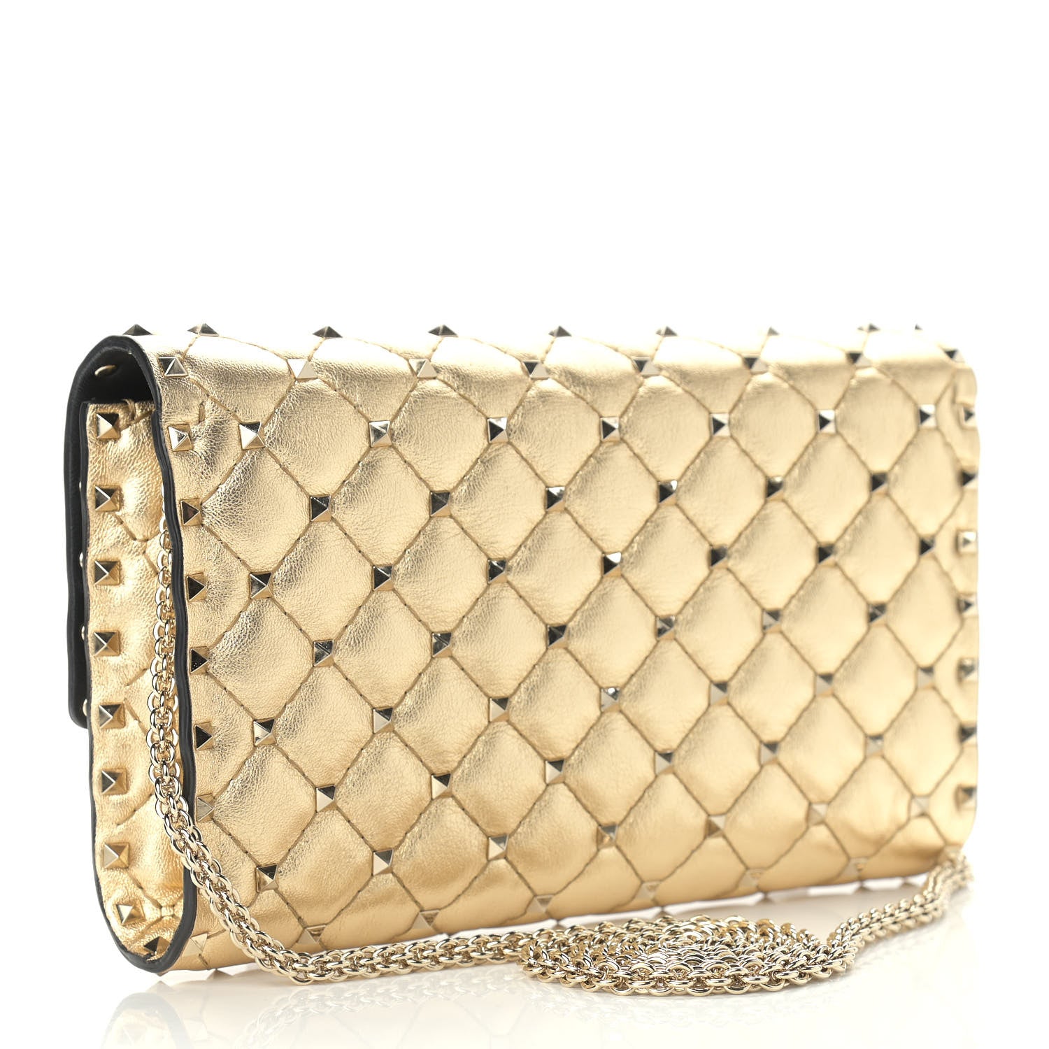 Valentino Garavani Metallic Nappa Rockstud Spike Wallet on Chain Mekong 2 of 9