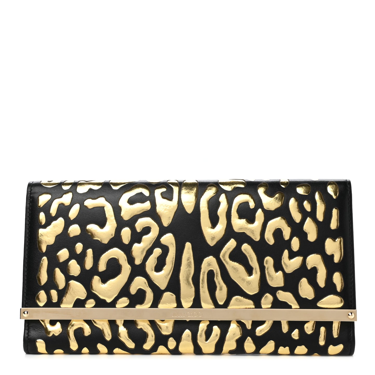 Calfskin Metallic Clutch Black Gold