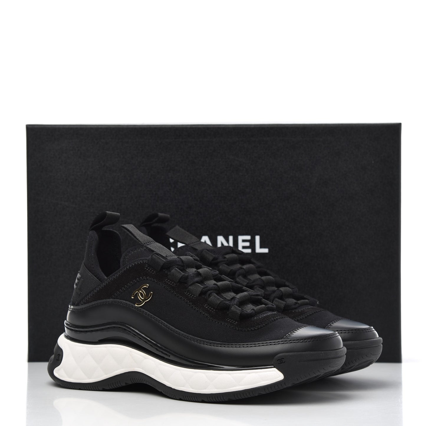 Velvet Calfskin Mixed Fibers CC Sneakers 35 Black