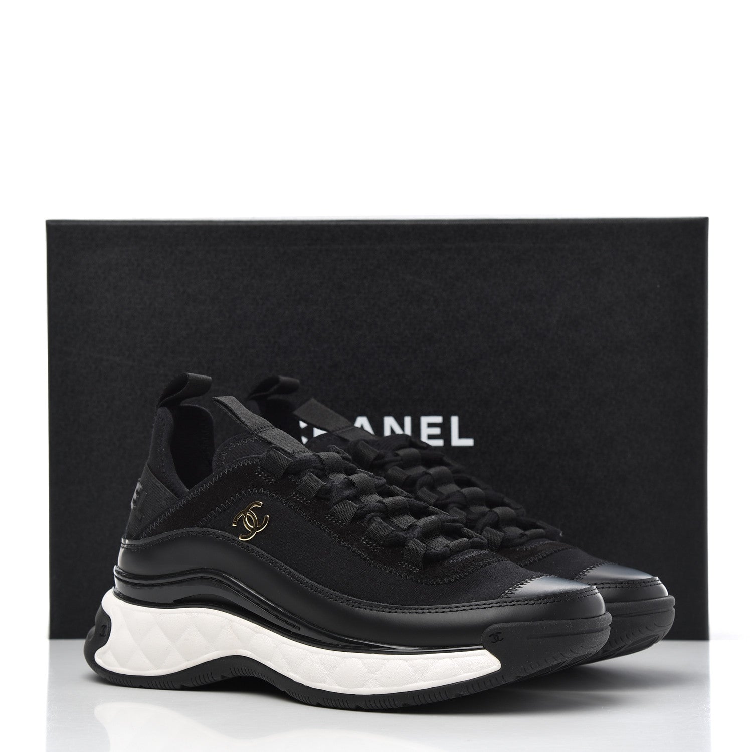 Chanel Velvet Calfskin Mixed Fibers CC Sneakers 35 Black 11 of 11