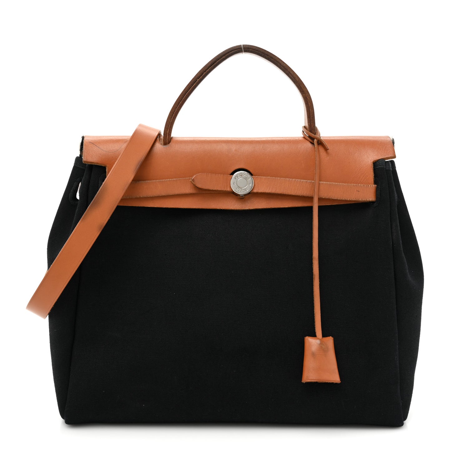 Toile Vache Calfskin Herbag 30 PM Black Natural