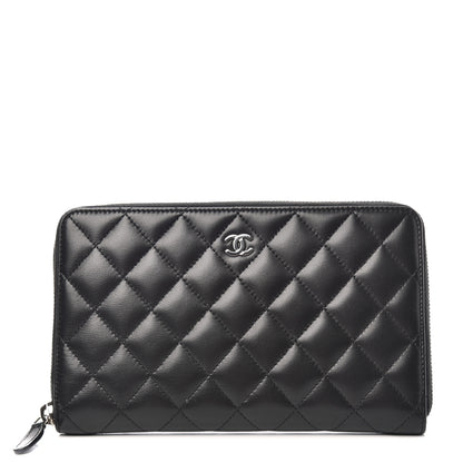 Chanel Lambskin Quilted Large Zip Around Organizer Wallet Black 1 of 7