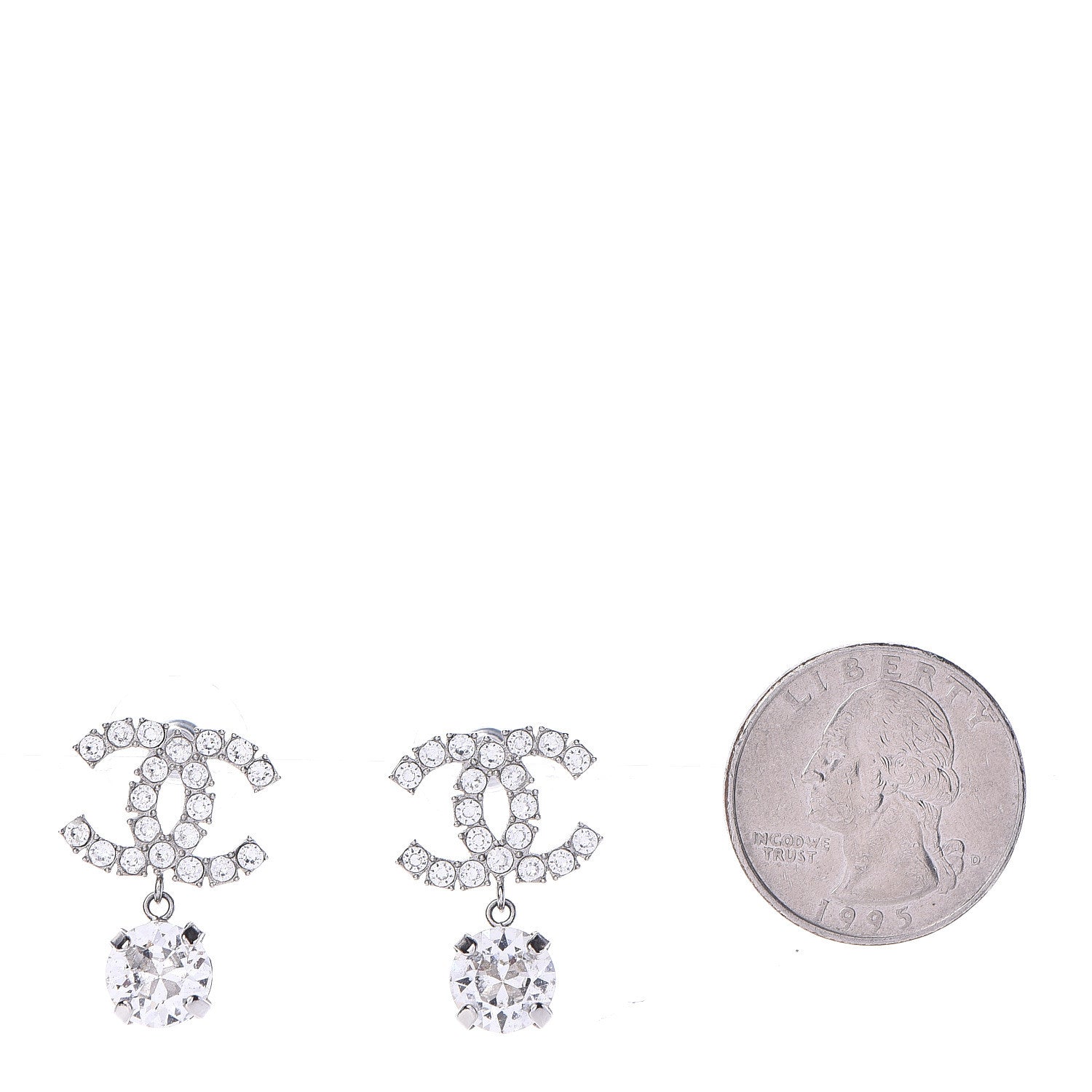 Chanel Crystal CC Drop Earrings Silver 2 of 5
