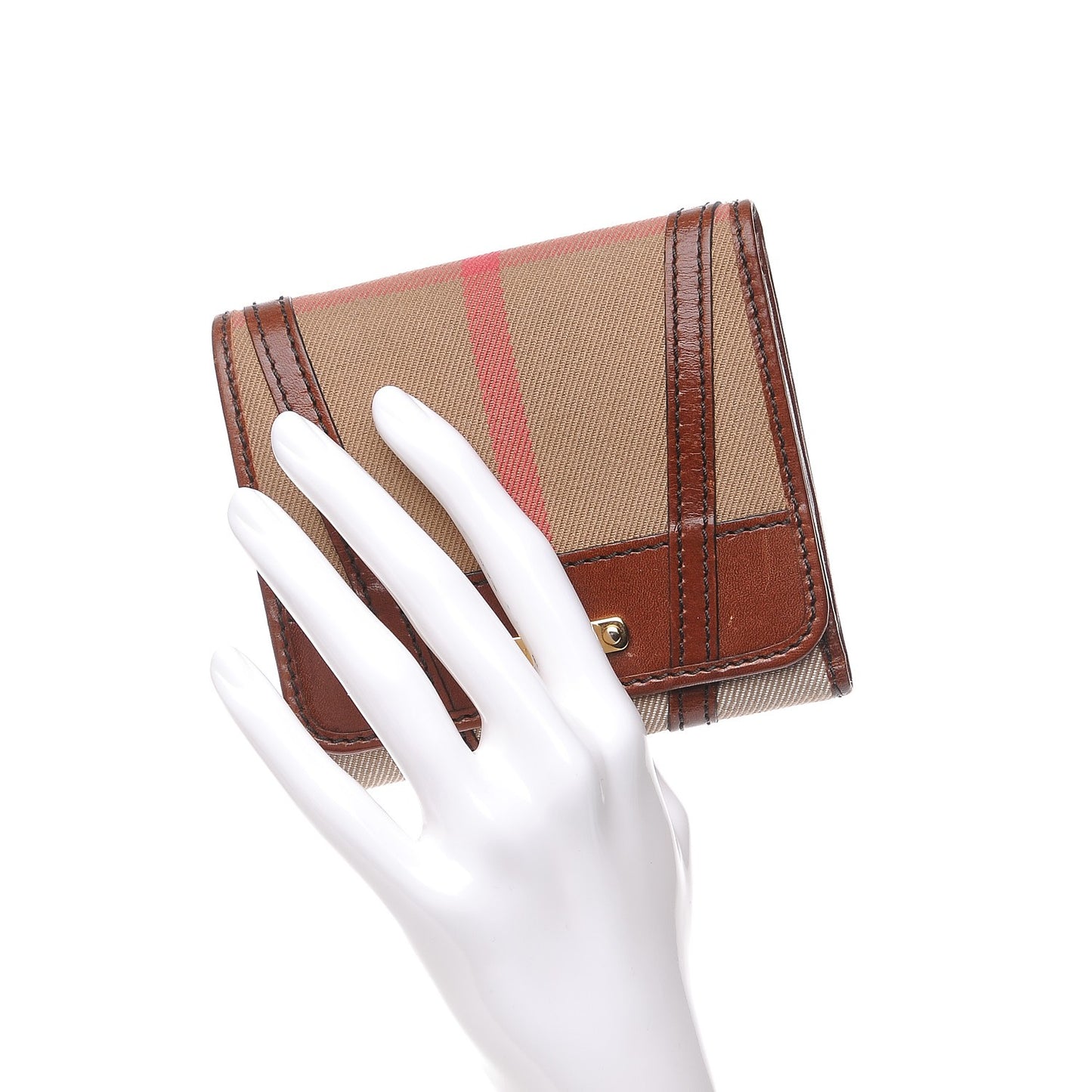 Bridle Calfskin House Check Medium Leighton Wallet Dark Tan