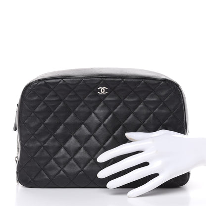 Chanel Lambskin Quilted Large Curvy Pouch Cosmetic Case Black 2 of 17