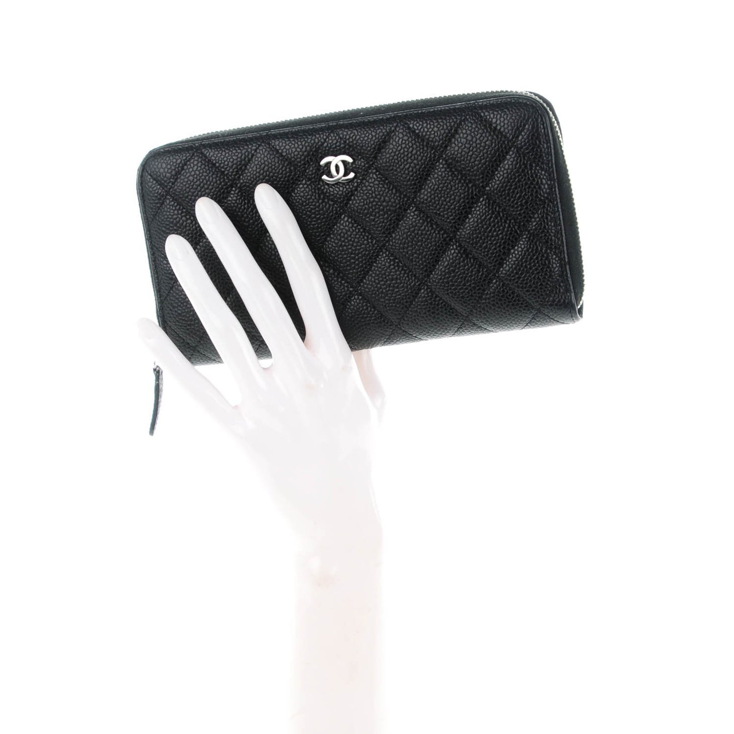 Caviar Quilted Large Gusset Zip Around Wallet Black