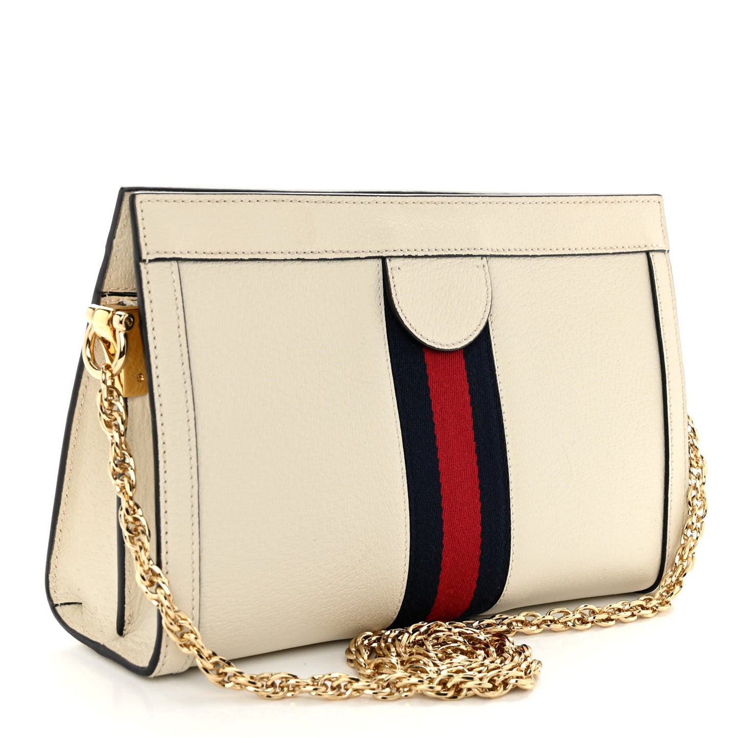 Textured Calfskin Web Small Ophidia Chain Shoulder Bag Mystic White