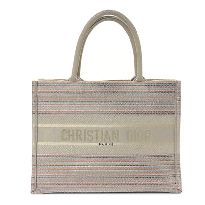 Christian Dior Canvas Embroidered Medium Stripes Book Tote Beige Multicolor 1 of 9