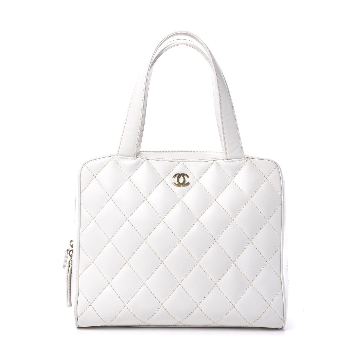 Calfskin Wild Stitch Surpique Top Handle Bag White