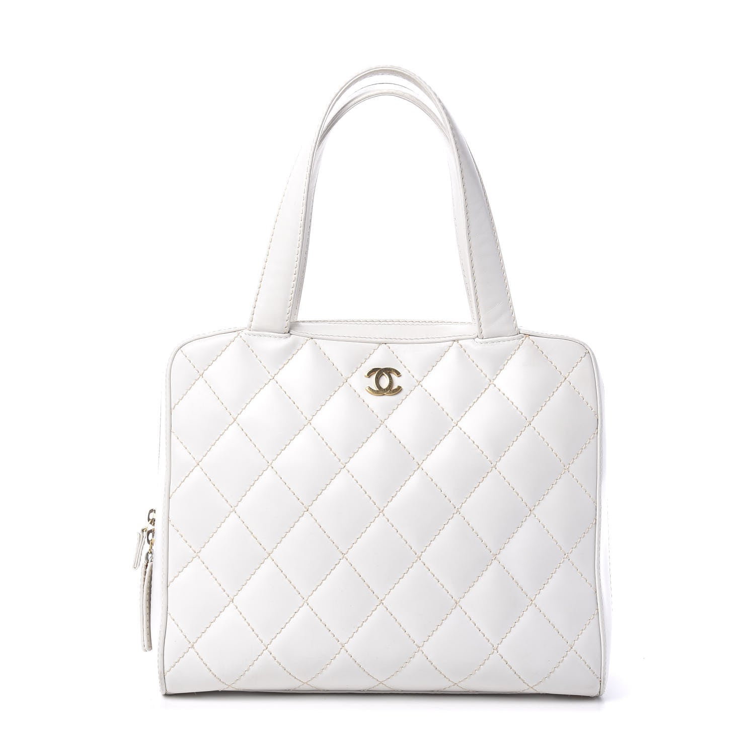 Chanel Calfskin Wild Stitch Surpique Top Handle Bag White 1 of 12