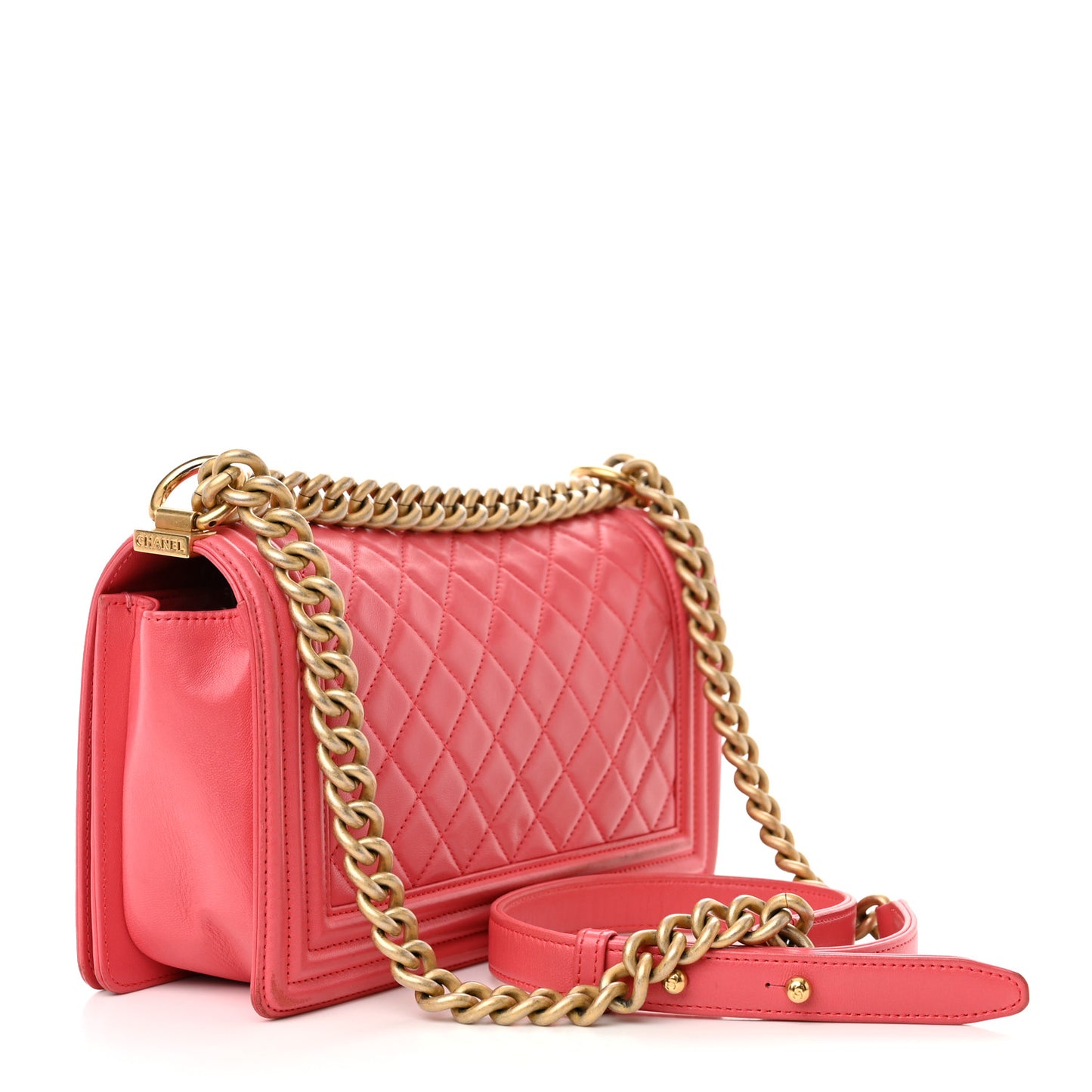 Lambskin Quilted Medium Boy Flap Coral