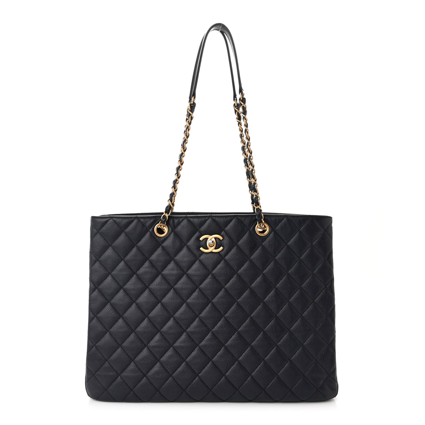 Caviar Quilted Large CC Shopping Tote Navy