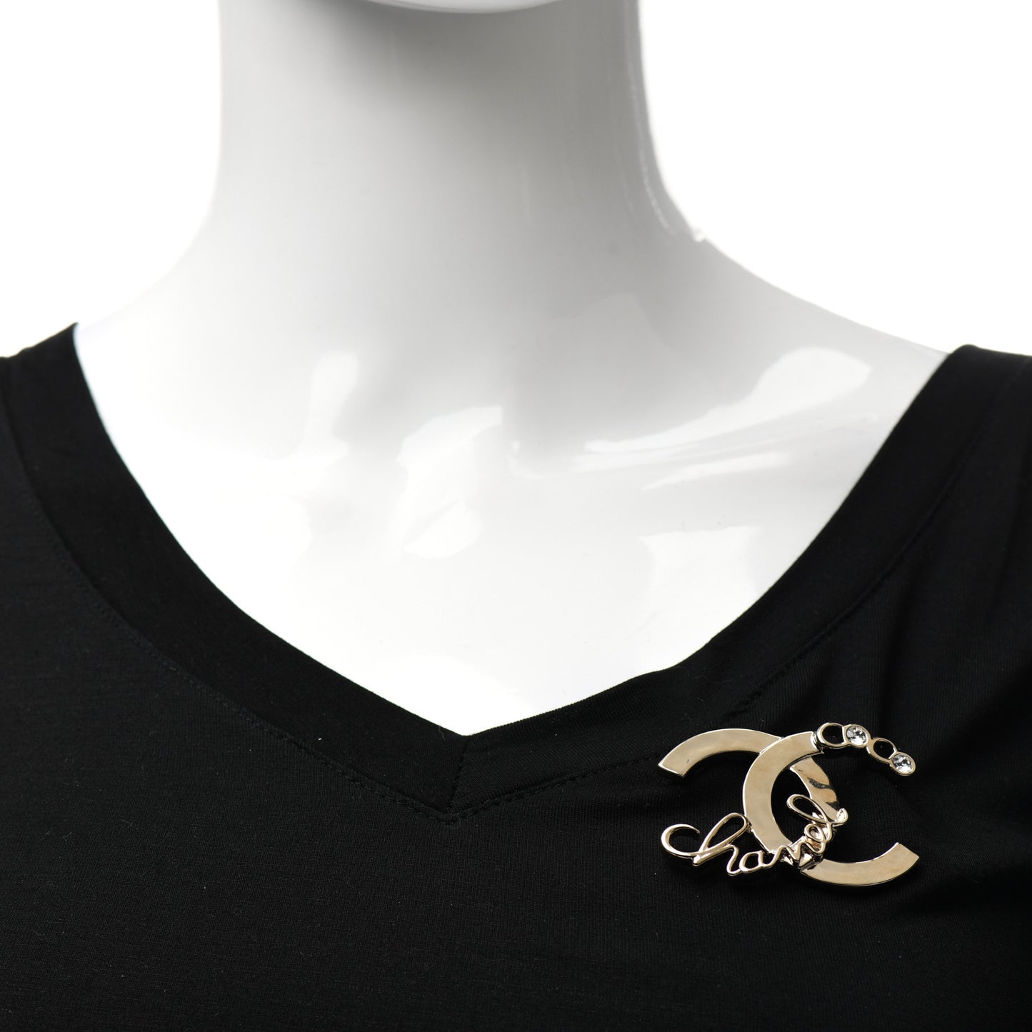 Metal Crystal Coco Script CC Brooch Gold