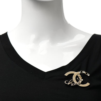 Chanel Metal Crystal Coco Script CC Brooch Gold 2 of 5